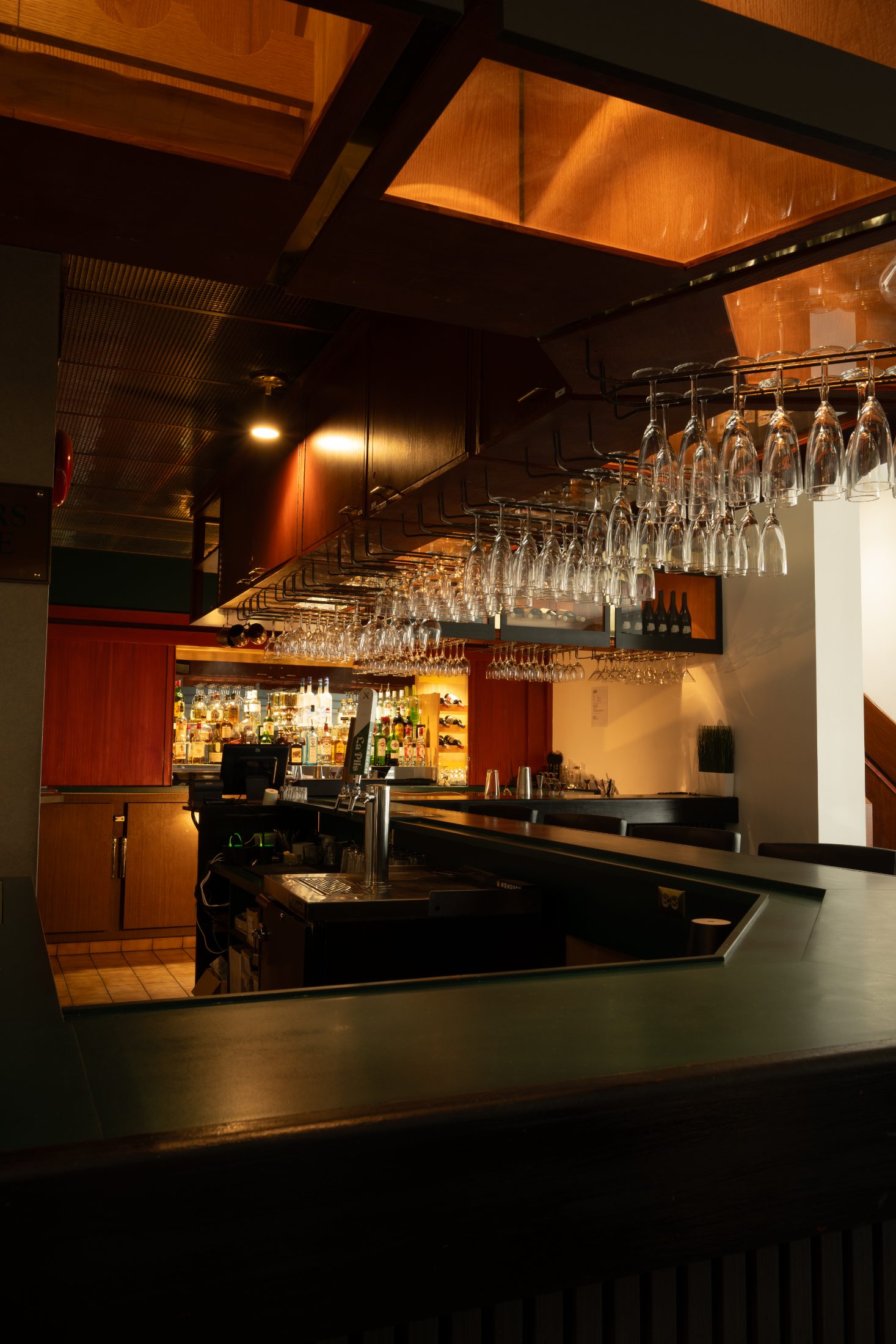 The members' lounge bar in the evening