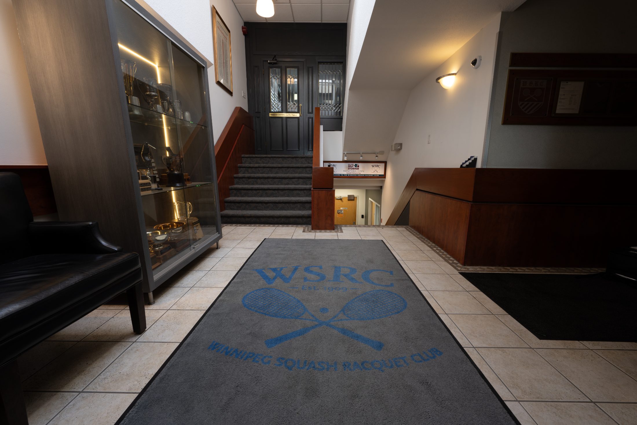 The club lobby and trophy case