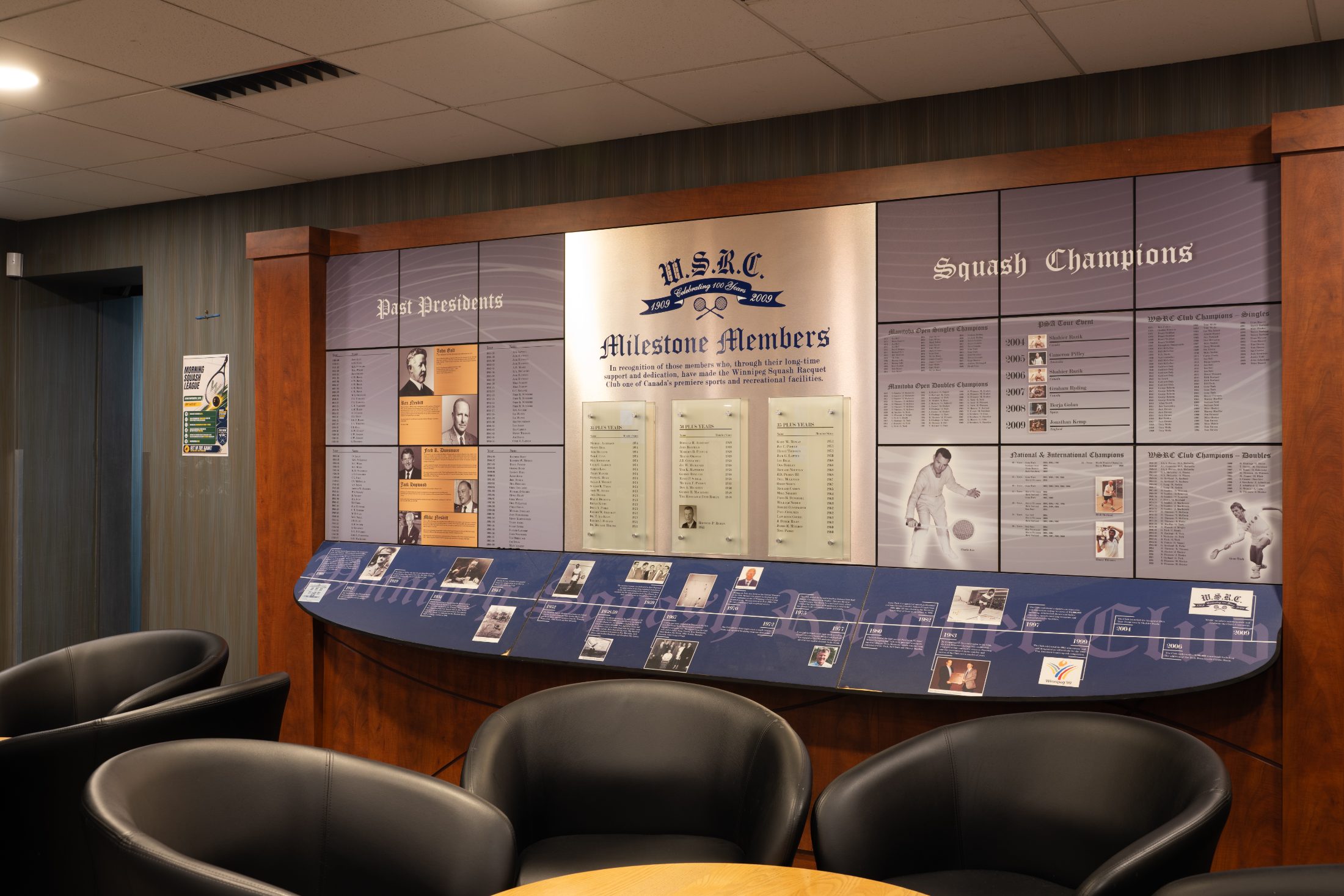 The milestone members wall in the lounge