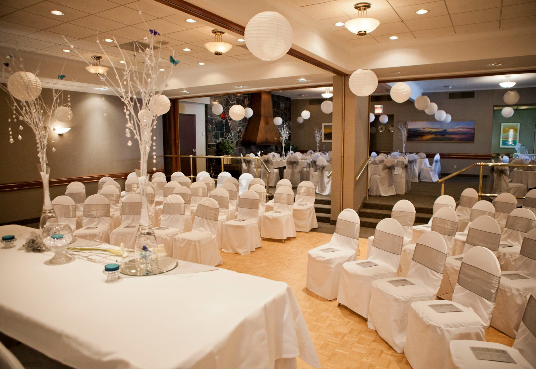 A wedding ceremony set up in the banquet room at WSRC