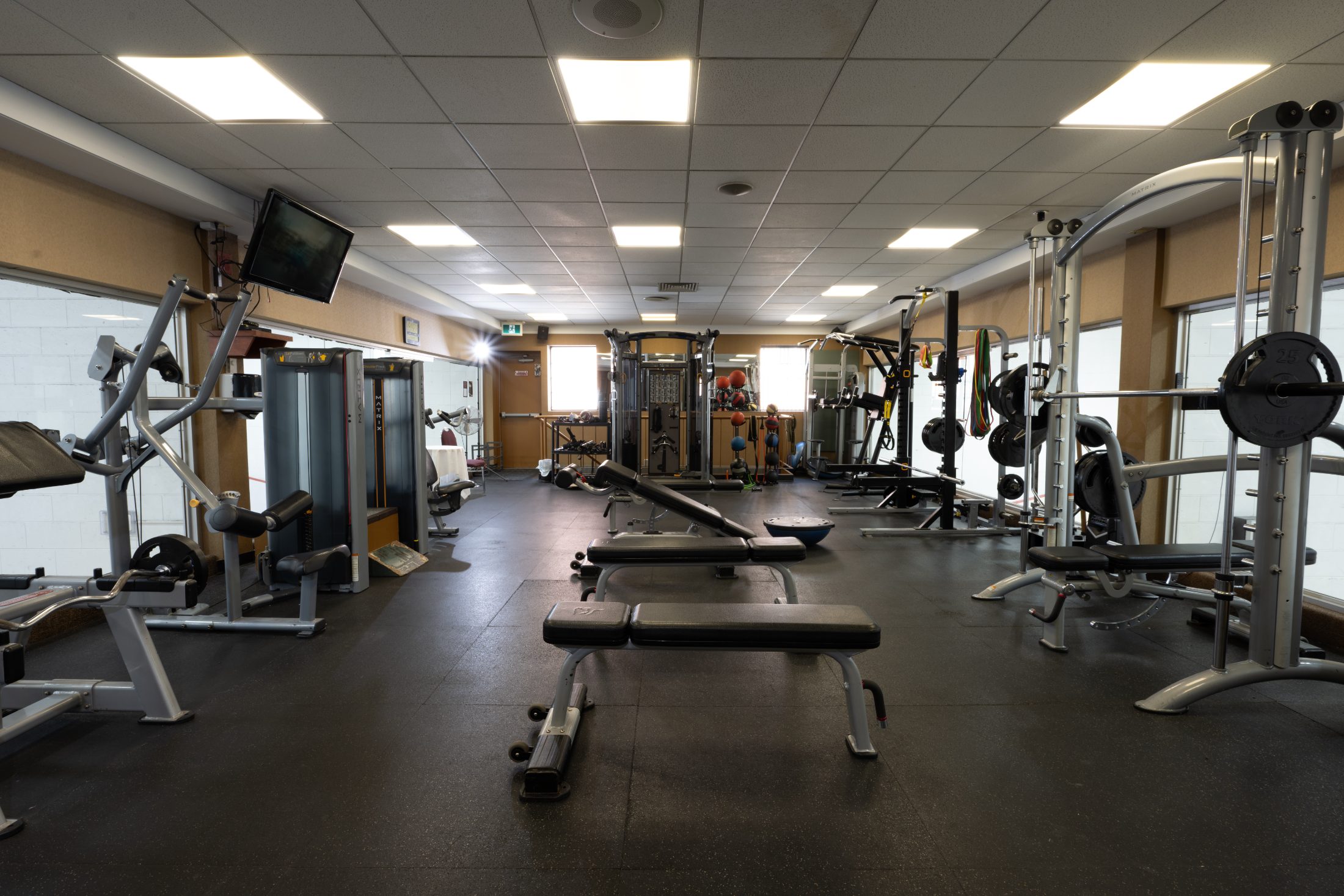 The private gym floor at the Winnipeg Squash Racquet Club