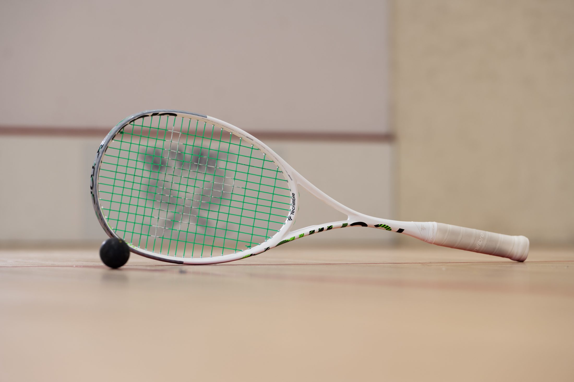 A freshly strung squash racquet